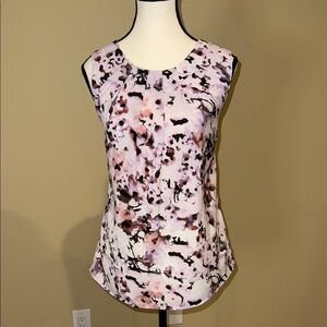 Le Chateau Blouse Pink Black Pleated Neck Tank Top Sleeveless Women’s Sz M